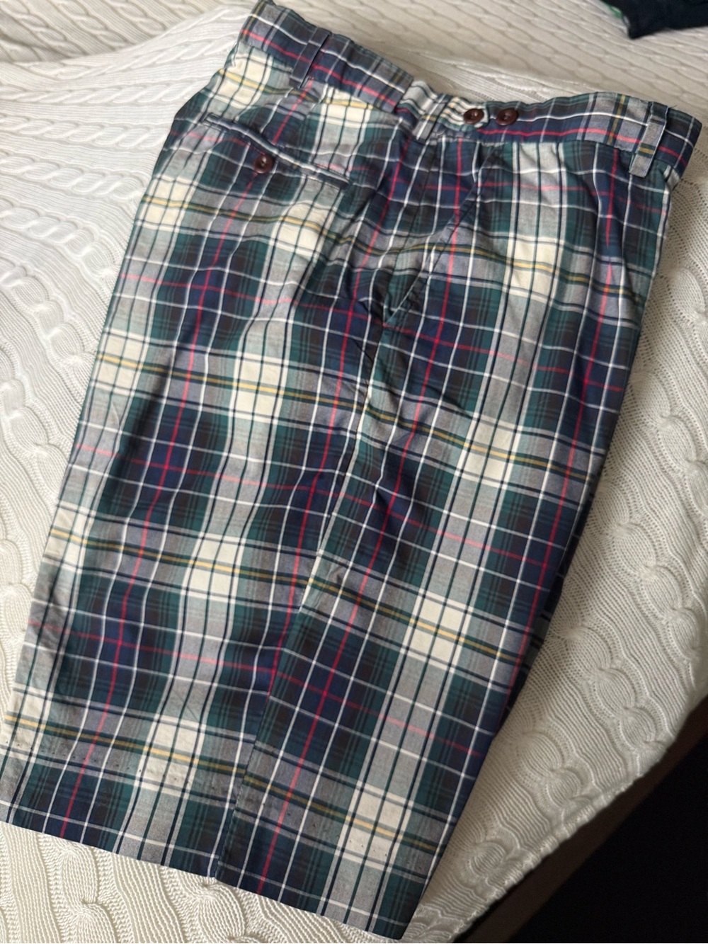 Vintage Polo by Ralph Lauren Dark Green & Navy Plaid Flat Front Shorts